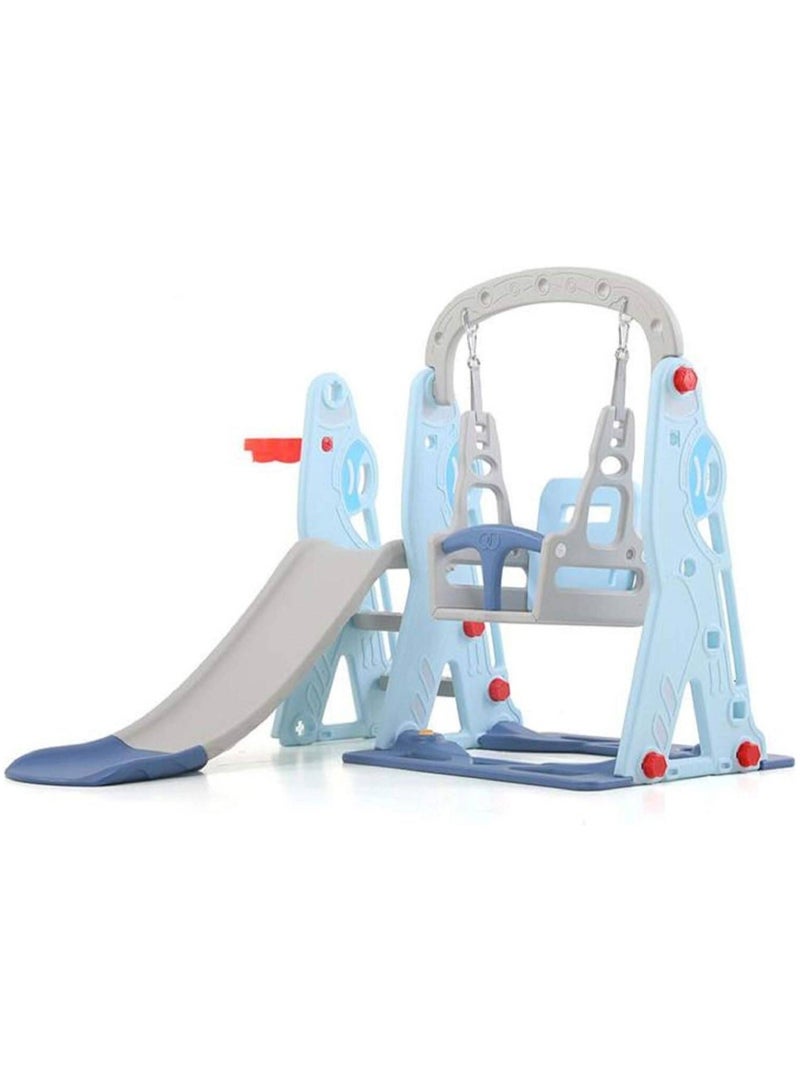 فول جوي مجموعة ملعب داخلي وخارجي للأطفال الصغار، مجموعة زحليقة وأرجوحة  3 في 1 للأطفال، مجموعة لعب زحليقة وأرجوحة مستقلة للأطفال مع طوق كرة سلة - Image 1