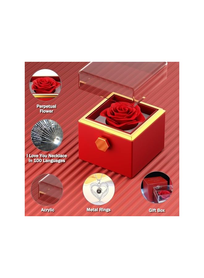 erorex Birthday Gifts for Women, Eternal Rose with "I Love You" Necklace in 100 Languages, Eternal Rose Flowers Gift for Mum, Wife, Girlfriend, Best Friend on Mother's Day, Valentine's Day, Anniversary  - Image 2