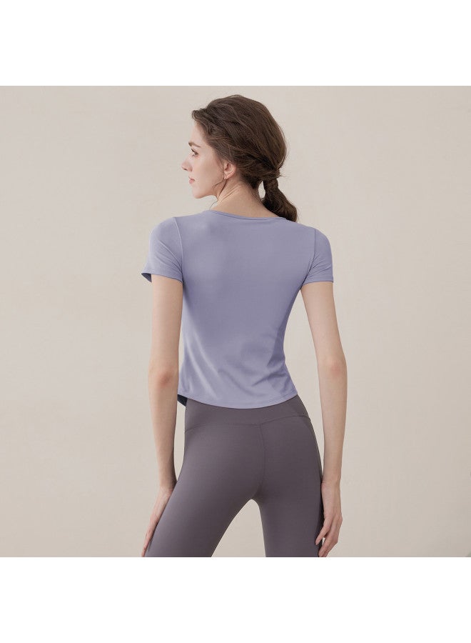 YouYou Yoga Wear Summer Women's Fixed Cup Short Sleeve Slim Fit High-end Training Pilates Fitness Top With Built-in Bra Pads - Image 4