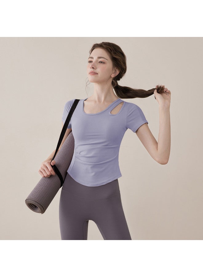 YouYou Yoga Wear Summer Women's Fixed Cup Short Sleeve Slim Fit High-end Training Pilates Fitness Top With Built-in Bra Pads - Image 3