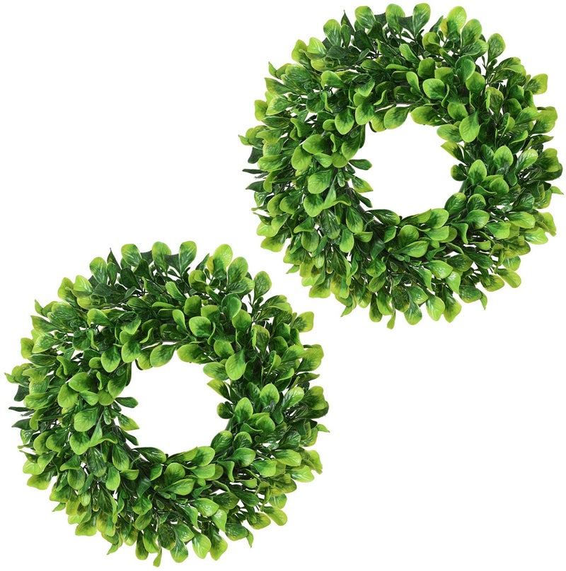 Lvydec Lvydec 2 Pack Artificial Boxwood Wreath  11 MiniSized Boxwood Wreath Green Candle Wreath for Wall Window Home Decoration 