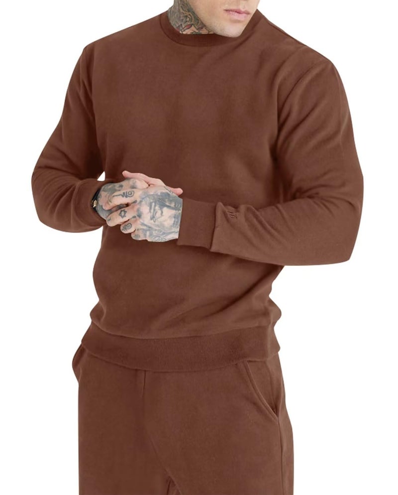Uni Clau Men's Casual Tracksuit Athletic Sweatsuits Long Sleeve 2 Piece Outfit Running Jogging Sport Suit Sets Brown L - Image 3