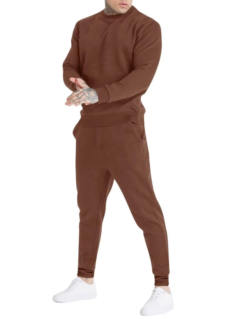 Uni Clau Men's Casual Tracksuit Athletic Sweatsuits Long Sleeve 2 Piece Outfit Running Jogging Sport Suit Sets Brown L - Image 2