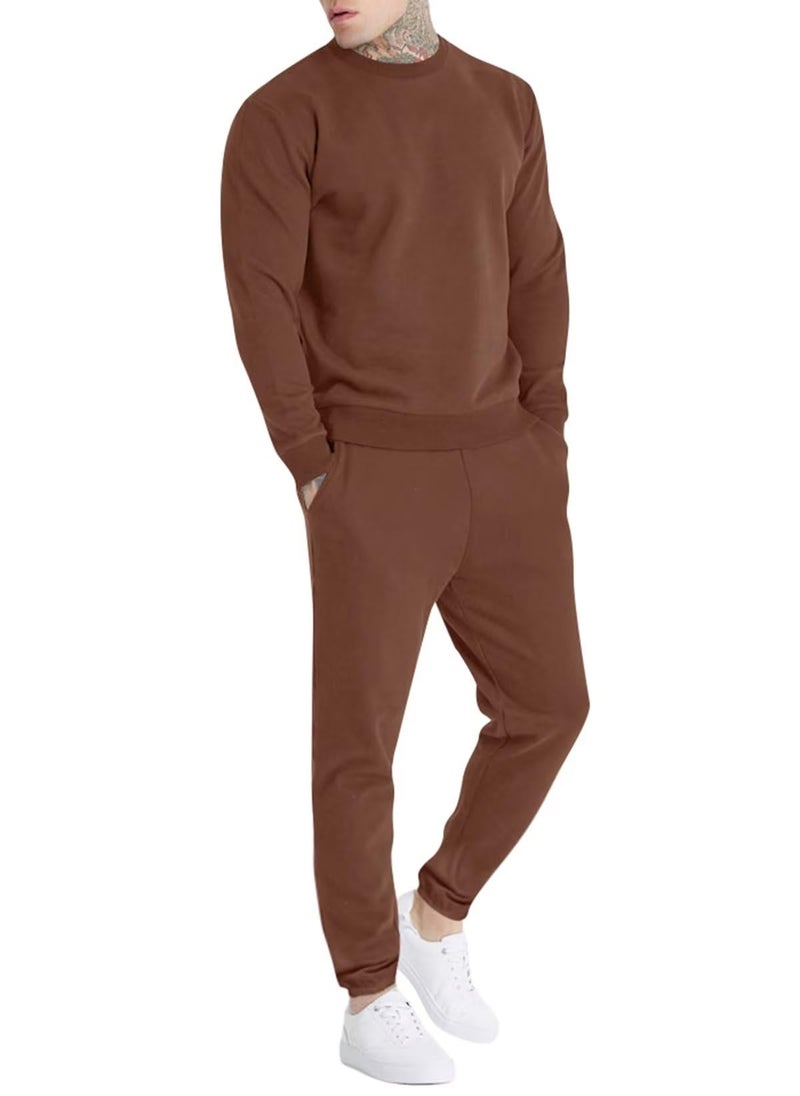 Uni Clau Men's Casual Tracksuit Athletic Sweatsuits Long Sleeve 2 Piece Outfit Running Jogging Sport Suit Sets Brown L - Image 1