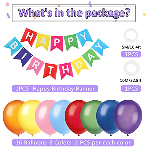 Lazybeee Happy Birthday Banner Bunting Party Decorations Rainbow Balloons Confetti Latex Balloon Party Banners for Boys Girls Birthday Banner Decorations - Image 3