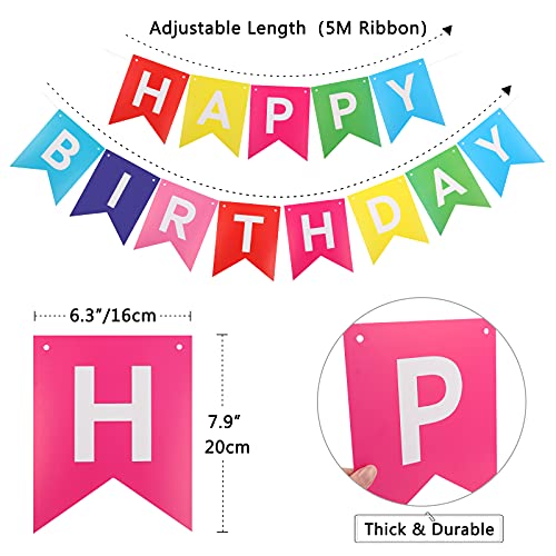 Lazybeee Happy Birthday Banner Bunting Party Decorations Rainbow Balloons Confetti Latex Balloon Party Banners for Boys Girls Birthday Banner Decorations - Image 4