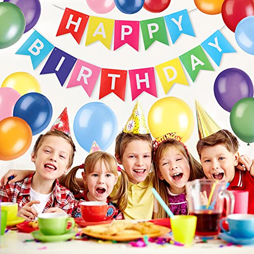 Lazybeee Happy Birthday Banner Bunting Party Decorations Rainbow Balloons Confetti Latex Balloon Party Banners for Boys Girls Birthday Banner Decorations - Image 2