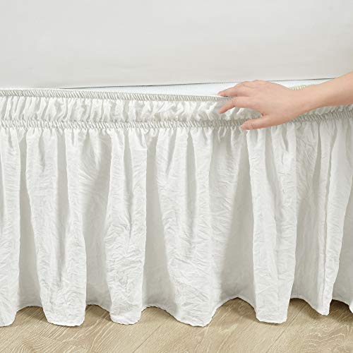 Lush Decor Ruched Ruffle Elastic Easy Wrap Around Bed Skirt Single Queen/King/Cal King Off White - Queen Bed Skirt - Dust Ruffle - Cream Bedskirts - Image 2