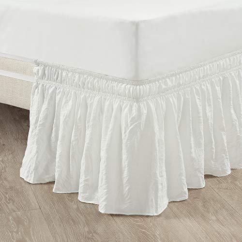 Lush Decor Ruched Ruffle Elastic Easy Wrap Around Bed Skirt Single Queen/King/Cal King Off White - Queen Bed Skirt - Dust Ruffle - Cream Bedskirts - Image 1