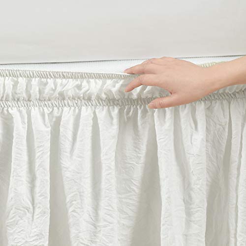 Lush Decor Ruched Ruffle Elastic Easy Wrap Around Bed Skirt Single Queen/King/Cal King Off White - Queen Bed Skirt - Dust Ruffle - Cream Bedskirts - Image 3