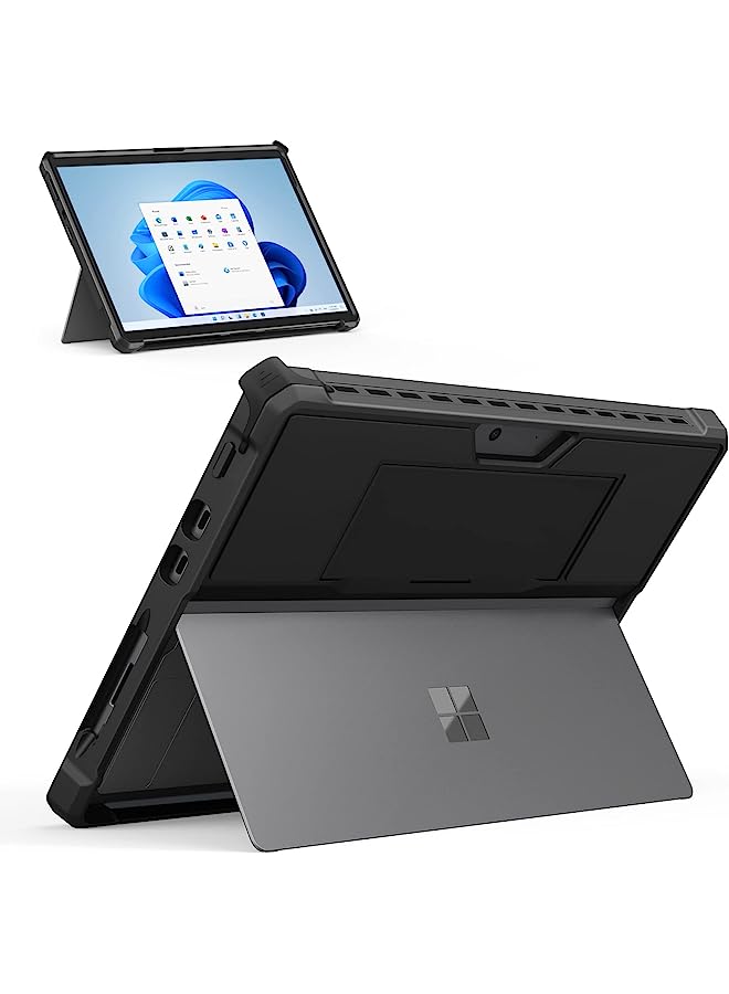 MoKo جراب مناسب لجهاز Microsoft Surface Pro 8 مقاس 13 بوصة بشاشة تعمل باللمس إصدار 2021 - جراب واقٍ متين متعدد الإمكانات مع حزام يد ومتوافق مع لوحة مفاتيح Type Cover، أسود - Image 1