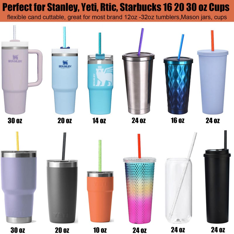 ALINK 12-Pack Reusable Plastic Glitter Straws, 11" Long Colorful Hard Plastic Tumbler Straws for 16 OZ 20 OZ 30 OZ Stanley, YETI, Mason Jar, Starbucks with Cleaning Brush - Image 4