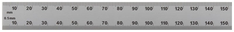 Mitutoyo 182-107, Steel Rule, 6"/150mm ( 1/10, 1/100", 1mm, 0.5mm), 3/64" Thick X 3/4" Wide, Satin Chrome Finish Tempered Stainless Steel - Image 2
