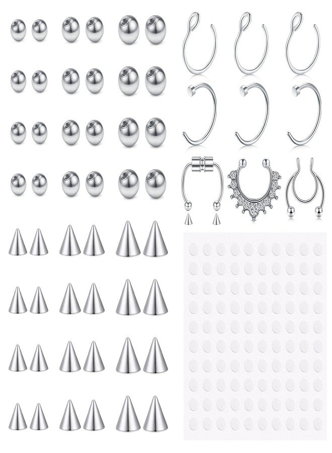 JFORYOU Fake Eyebrow Ring Fake Lip Labret Studs Replacement Balls Spike with 100pcs Sticker Non-Piercing Fake Nose Rings Hoop Body Jewelry Fake Skin Piercing 3mm 4mm 5mm - Image 1