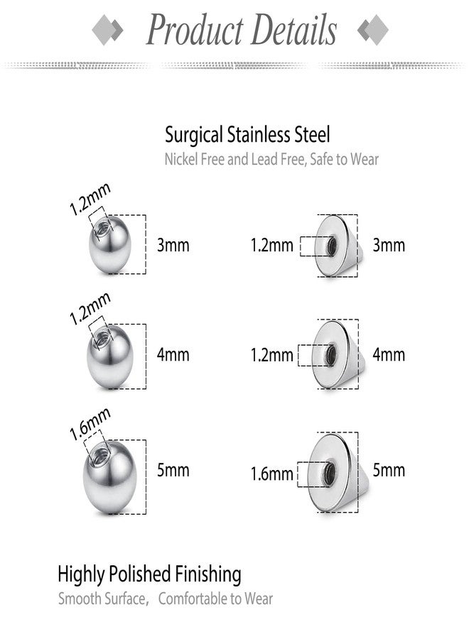 JFORYOU Fake Eyebrow Ring Fake Lip Labret Studs Replacement Balls Spike with 100pcs Sticker Non-Piercing Fake Nose Rings Hoop Body Jewelry Fake Skin Piercing 3mm 4mm 5mm - Image 2