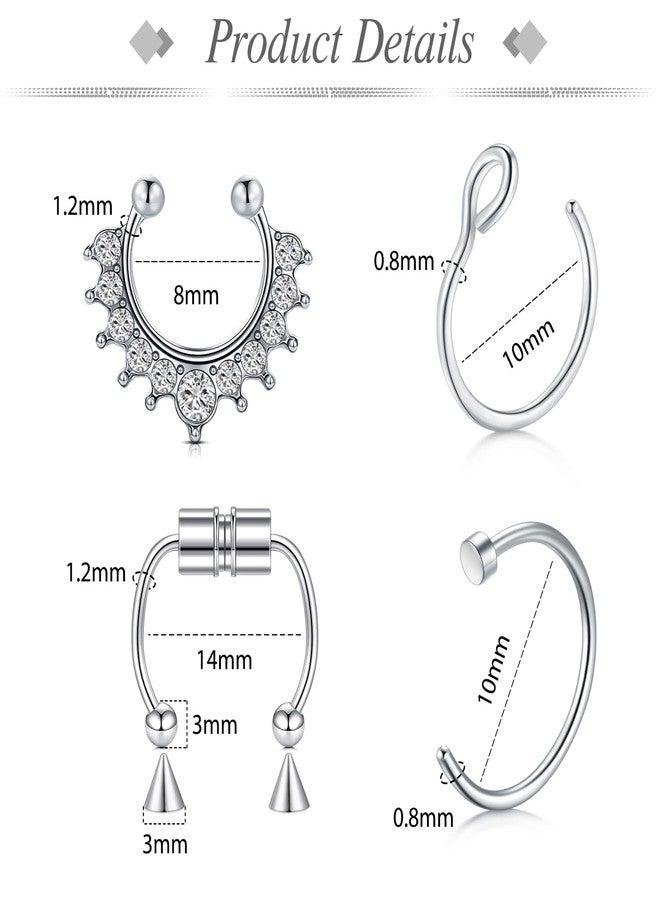 JFORYOU Fake Eyebrow Ring Fake Lip Labret Studs Replacement Balls Spike with 100pcs Sticker Non-Piercing Fake Nose Rings Hoop Body Jewelry Fake Skin Piercing 3mm 4mm 5mm - Image 3