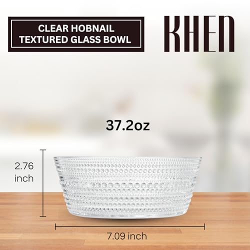 Khen Hobnail Glass Bowl Breaded Clear Borosilicate Decorative Tableware for Fruit, Salad or Centerpiece Display, Vintage Style 7 Inch Round Dish Ideal for Dining Table, Coffee Table or Kitchen Use - Image 2
