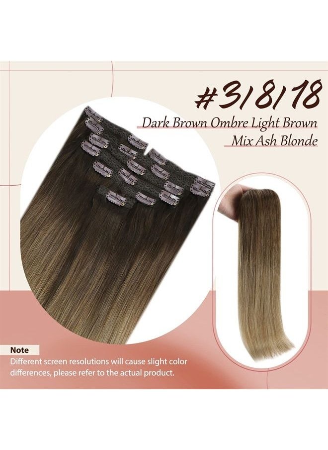 Sunny Hair Sunny Ombre Clip in Hair Extensions, Dark Brown Ombre Light Brown Mix Ash Brown Hair Extensions Clip in Human Hair Ombre Clip on Hair Extensions Balayage 14inch 120g  - Image 2