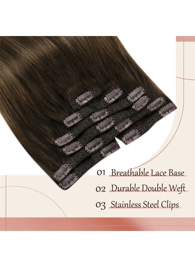Sunny Hair Sunny Ombre Clip in Hair Extensions, Dark Brown Ombre Light Brown Mix Ash Brown Hair Extensions Clip in Human Hair Ombre Clip on Hair Extensions Balayage 14inch 120g  - Image 4