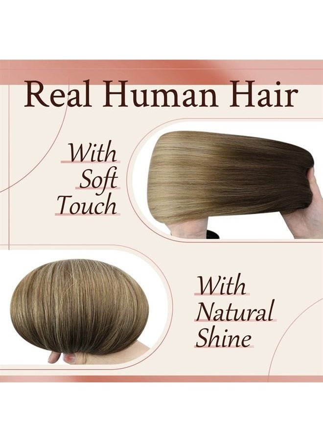 Sunny Hair Sunny Ombre Clip in Hair Extensions, Dark Brown Ombre Light Brown Mix Ash Brown Hair Extensions Clip in Human Hair Ombre Clip on Hair Extensions Balayage 14inch 120g  - Image 3
