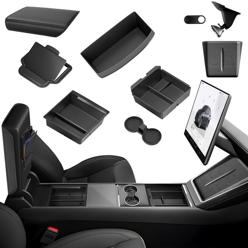 TSLDRV 10PCS Center Console Organizer for Tesla New Model Y Juniper Premium Performance Under Seat Storage Armrest Cover Hidden Storage Charger Pad for Tesla Model Y Accessories 2025 2026 Black - Image 3