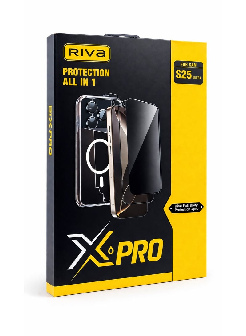 ريفا مجموعة حماية الهاتف المحمول RIVA X-PRO 8 في 1 لهاتف سامسونج S25 ألترا، غطاء MagSafe، واقي شاشة للخصوصية، زجاج مقوى عالي الدقة، واقي عدسة الكاميرا، مجموعة حماية كاملة - Image 1