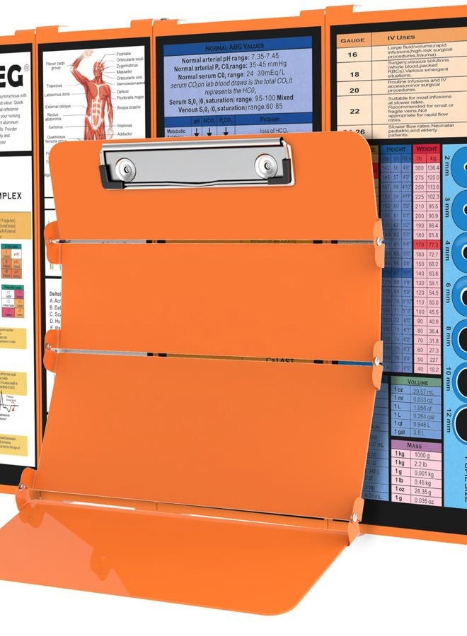 NECEG Nursing Clipboard - Foldable, 4 Layers Aluminum, Orange, Letter Size, Holds Up to 40 Sheets, With Medical Cheat Sheets - Image 1