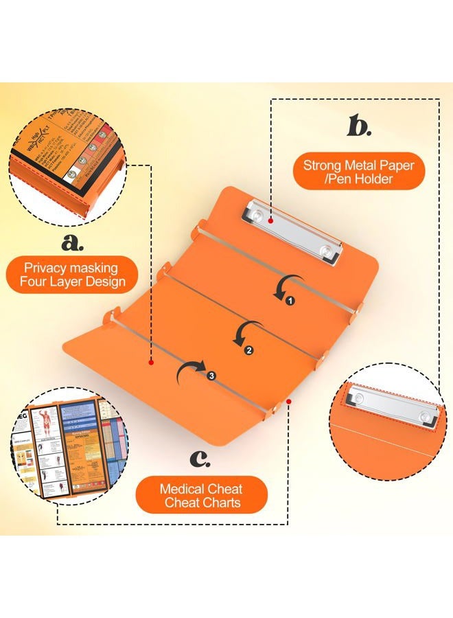 NECEG Nursing Clipboard - Foldable, 4 Layers Aluminum, Orange, Letter Size, Holds Up to 40 Sheets, With Medical Cheat Sheets - Image 4
