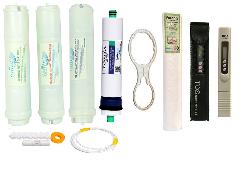 IONIX Complete Filter Set with IONIX 80 GPD Membrane, Inline Filters & Installation Accessories with TDS Meter for Water Testing - Image 1