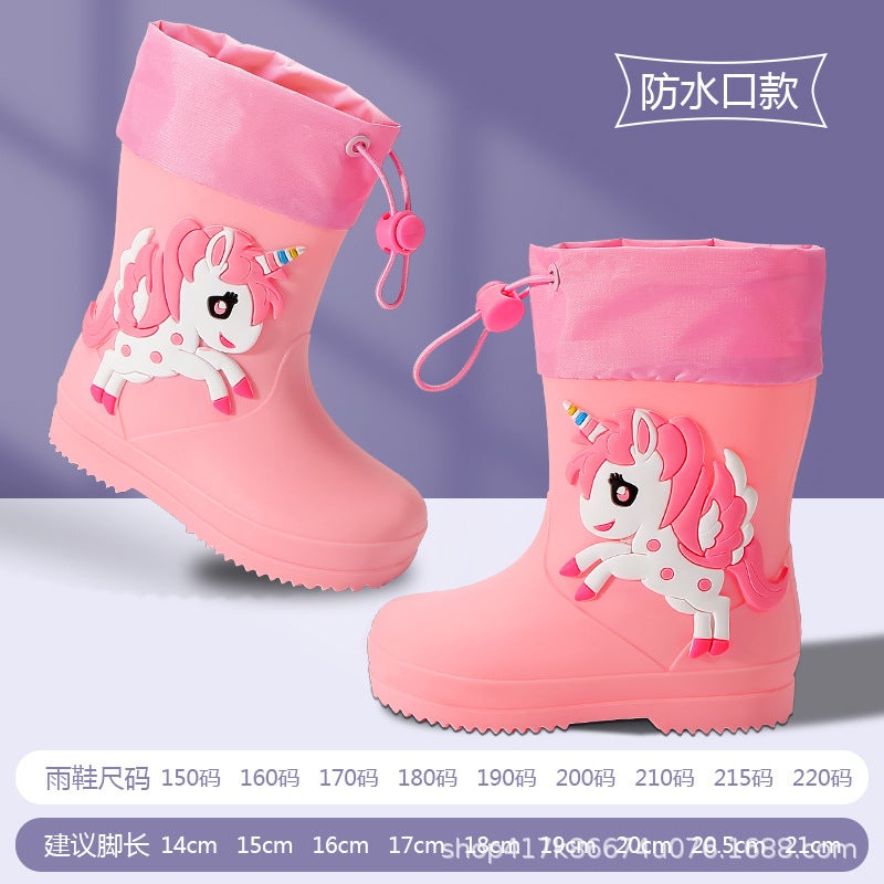 Cartoon Children'S Rain Boots Girls Cute Boys Non-Slip Toddler Fleece-Lined Outdoor Waterproof Rain Boots Student Water Shoes Baby - Image 1