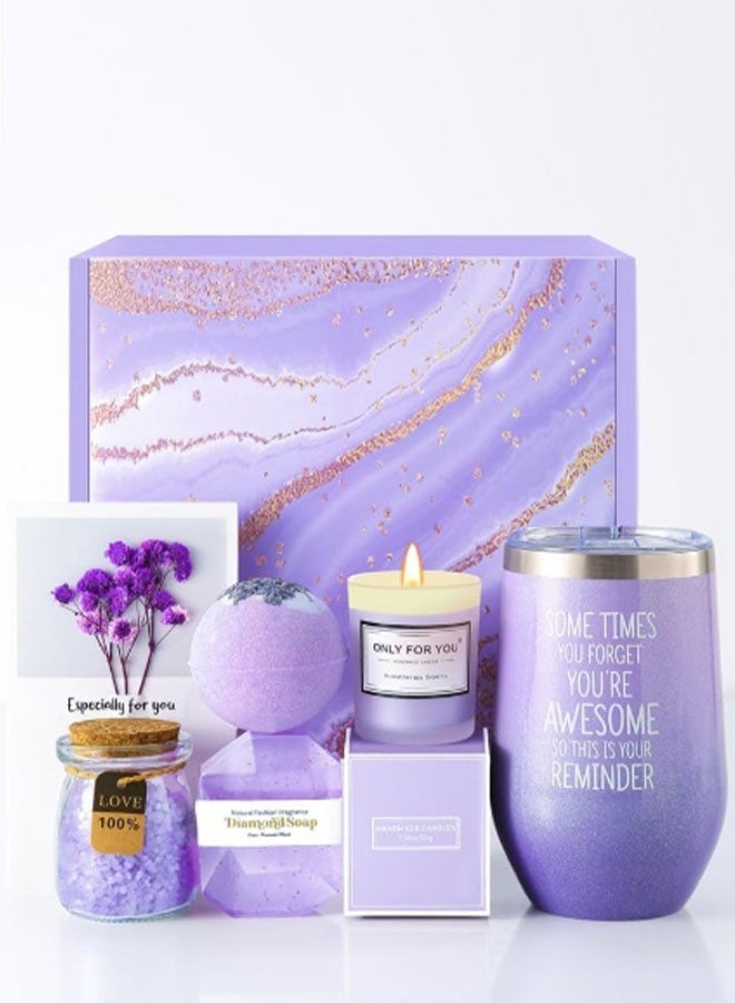 Premium Purple Self-Care Gift Set - Relaxing Bath Bombs  Soothing Candles & More for Ultimate Pampering - Image 1