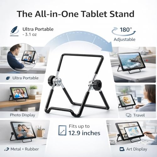 Mizi Adjustable Tablet Stand Holder – Foldable Non-Slip Desk Cradle for 9–12.9" Tablets, iPad, Samsung Galaxy Tab, Kindle Fire & More – Multi-Angle Display Stand for Tablets, Photos & Frames – Black - Image 2