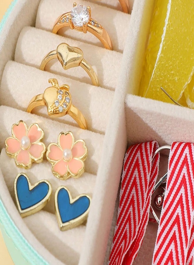 Stadash Jewelry Travel Organizer, Compact PU Leather Case with Zipper, Small Jewelry Box for Women & Girls, Portable Storage for Rings, Earrings, Zipper Lock Jewelry Box (Round, Green) - Image 5