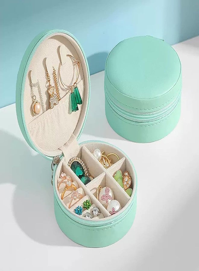 Stadash Jewelry Travel Organizer, Compact PU Leather Case with Zipper, Small Jewelry Box for Women & Girls, Portable Storage for Rings, Earrings, Zipper Lock Jewelry Box (Round, Green) - Image 1