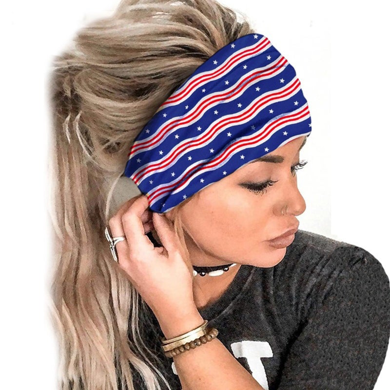 Women Fashion Independence Day Print Elastic Headband,1PC Head Wrap Hair Bandana Headband - Image 1