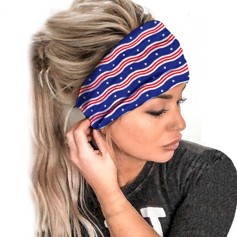 Women Fashion Independence Day Print Elastic Headband,1PC Head Wrap Hair Bandana Headband - Image 2