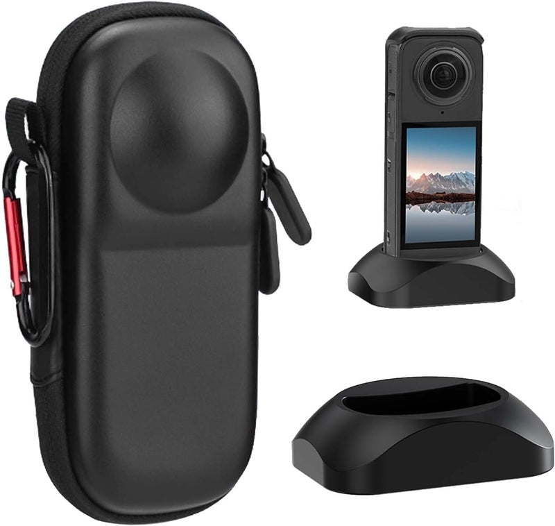 SYOSI Case for Insta-360 X5, PU Hard Shell Carrying Case with Stand Base, Silicone Desktop Mount, Small Camera Bag with Wrist Strap and Carabiner for Sports Camera Storage and Travel - Image 1