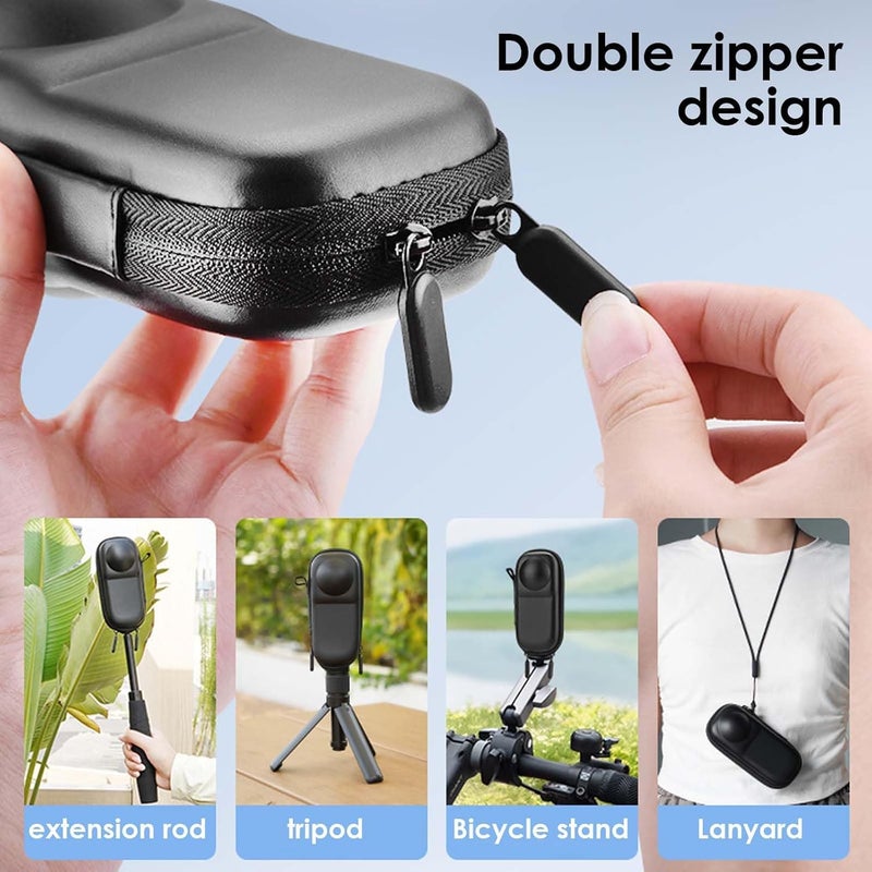 SYOSI Case for Insta-360 X5, PU Hard Shell Carrying Case with Stand Base, Silicone Desktop Mount, Small Camera Bag with Wrist Strap and Carabiner for Sports Camera Storage and Travel - Image 4