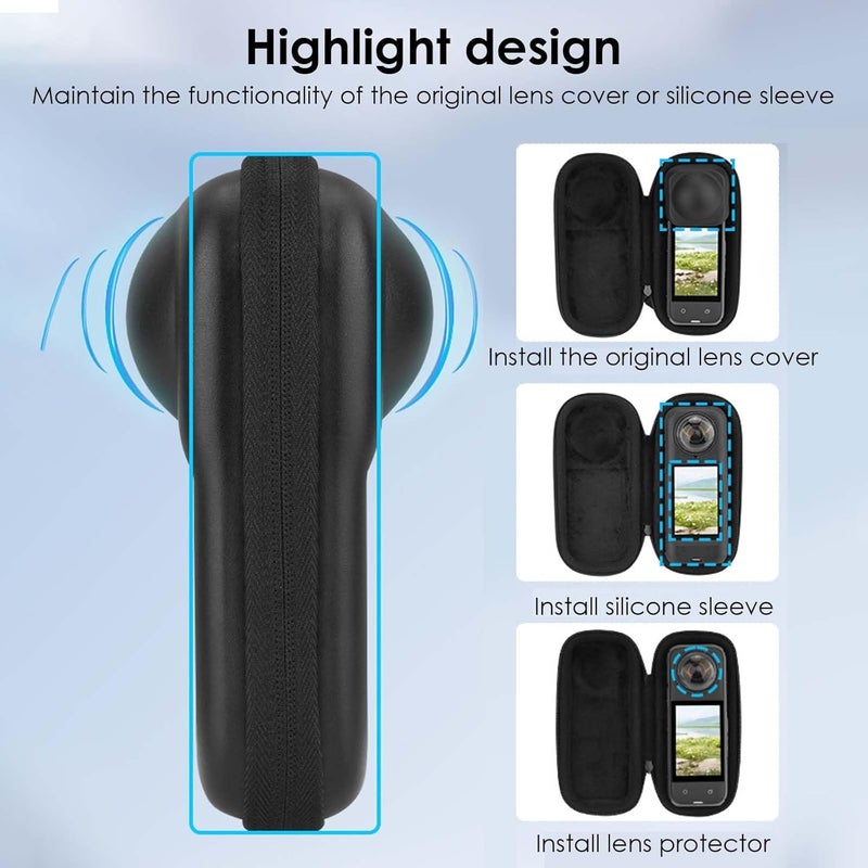 SYOSI Case for Insta-360 X5, PU Hard Shell Carrying Case with Stand Base, Silicone Desktop Mount, Small Camera Bag with Wrist Strap and Carabiner for Sports Camera Storage and Travel - Image 3