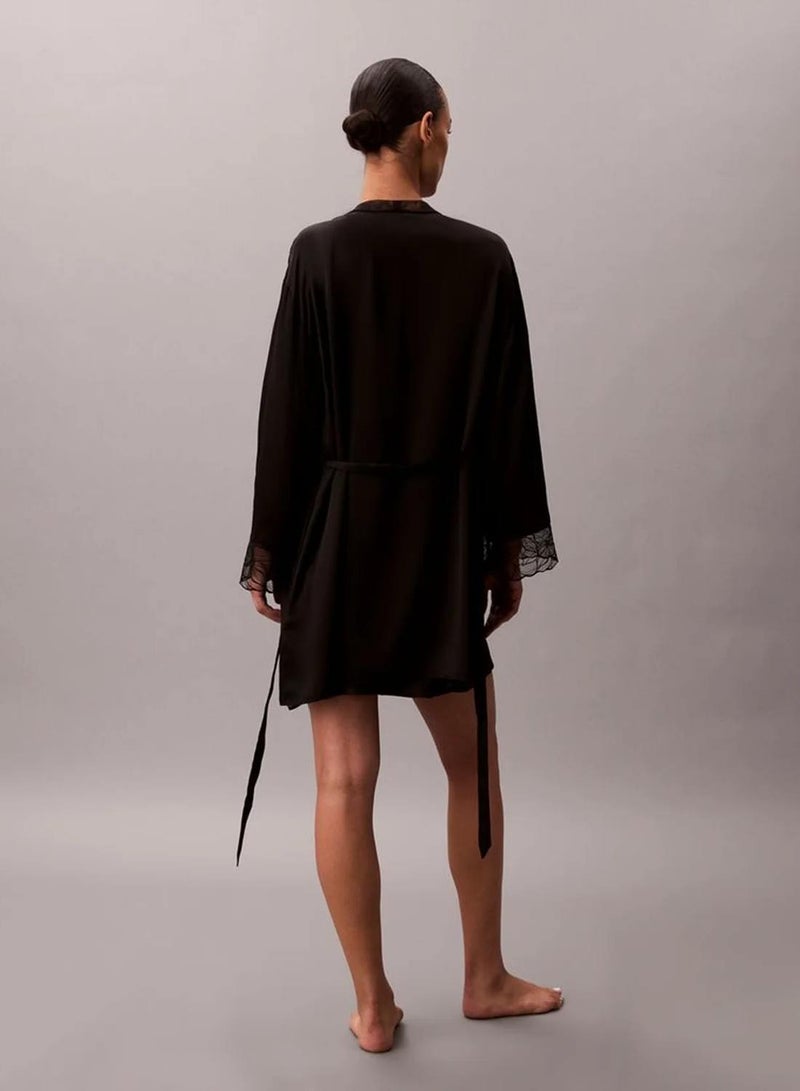 CALVIN KLEIN Satin Silk Bathrobe - CK Black - Image 4