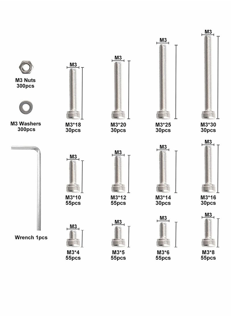 SYOSI - 1110pcs M3 Stainless Steel Screws Bolts Nuts Lock and Flat Gasket Washers Assortment Kit Precise Metric Screws and Nuts Set with 1Piece Hex Keys for Free included Tool Box - Image 1