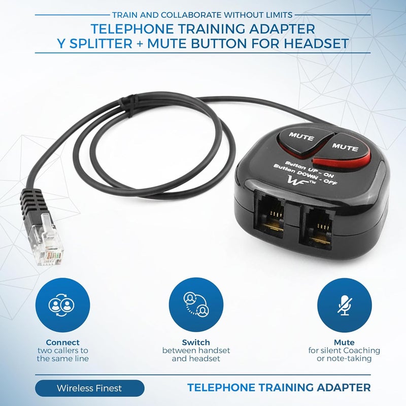 WirelessFinest Telephone Training Adapter Y Splitter+Mute Button for Headset for Nortel Meridican, Norstar, Avaya, Ashtra, Mitel, Polycom, Ge and Other IP Phone - Image 2