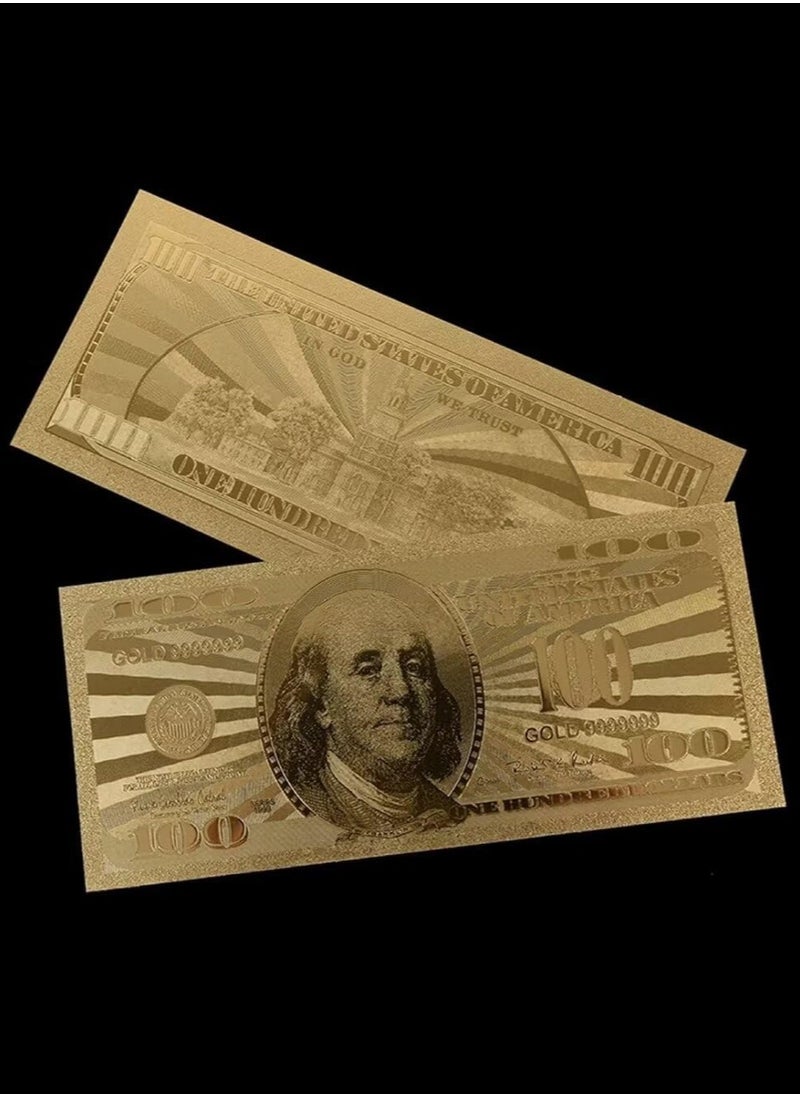 MissTiara - 20 Pcs Gold 100 Dollar Bills, 24k Gold Leaf Bills for Party Banknotes Album Money Home Decoration,Prop Money Full Print 2 Sided Motion Picture Money Dollar Bills Realistic Money Stacks - Image 1