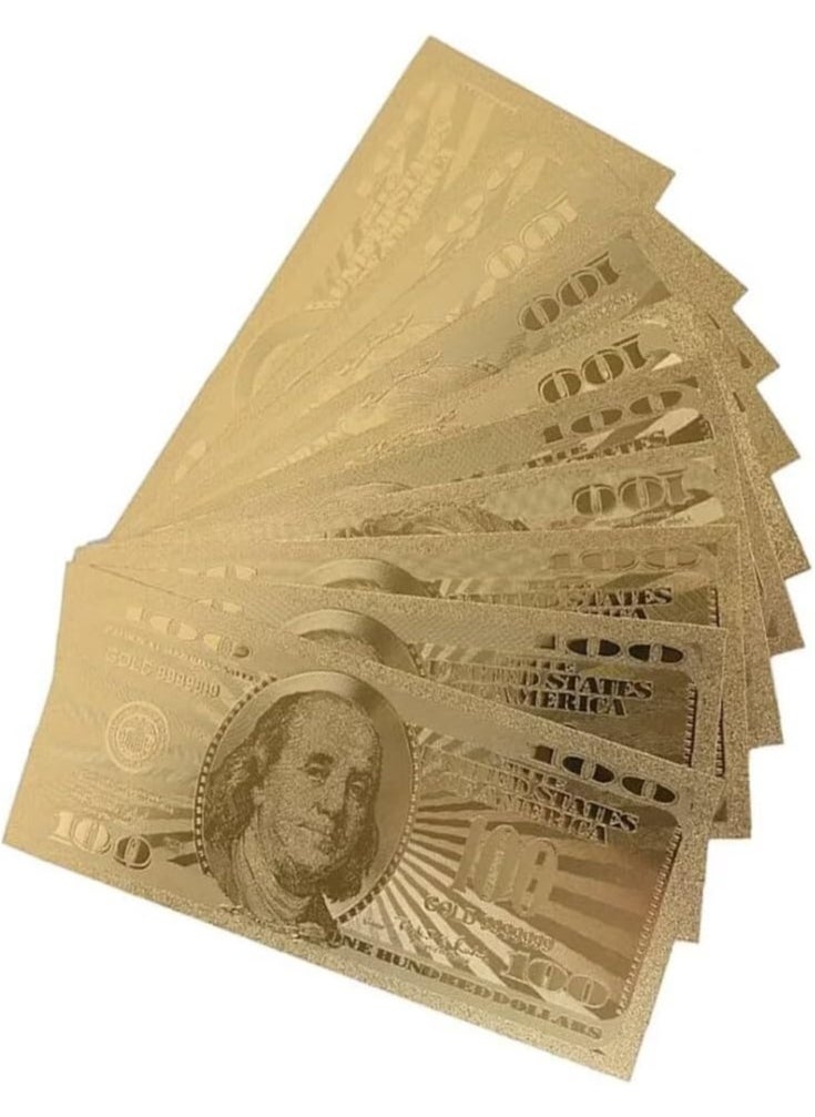 MissTiara - 20 Pcs Gold 100 Dollar Bills, 24k Gold Leaf Bills for Party Banknotes Album Money Home Decoration,Prop Money Full Print 2 Sided Motion Picture Money Dollar Bills Realistic Money Stacks - Image 1
