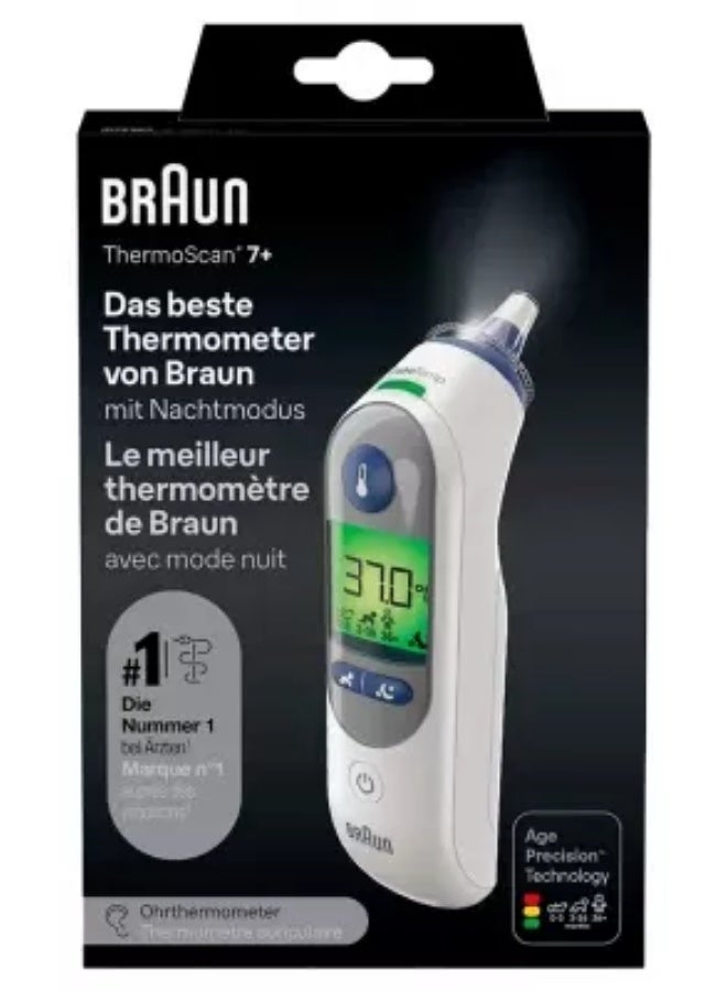 braun HOMES Braun ThermoScan 7+ Professional Ear Thermometer (Made in Mexico) with Advanced Night Mode and Color-Coded Fever Guidance – Laboratory Accuracy for Your Child and Family. - Image 1