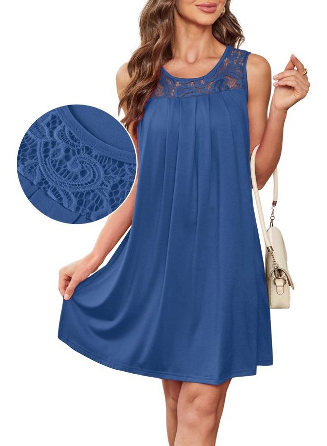BKRIVE Summer Dresses for Women Sleeveless Lace Crewneck Sundress (S-3XL), Dusty Blue, S - Image 3