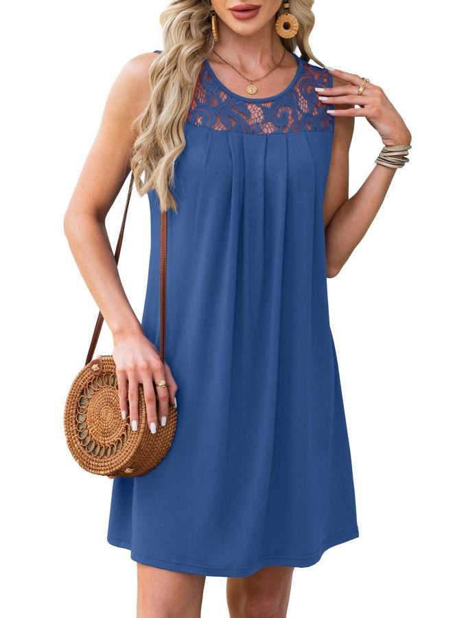 BKRIVE Summer Dresses for Women Sleeveless Lace Crewneck Sundress (S-3XL), Dusty Blue, S - Image 4