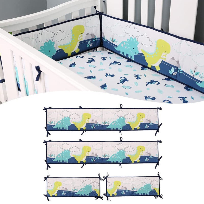 Breathable Mesh Crib Liner: 4 Pieces 130*25cm & 70*25cm Soft Cotton - Baby Safe Anti-Bumper for Full-Size Four-Sided Slatted Cribs Nursery Bedroom - Image 1