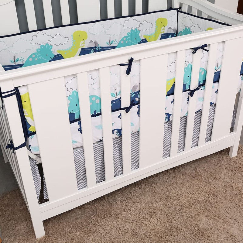 Breathable Mesh Crib Liner: 4 Pieces 130*25cm & 70*25cm Soft Cotton - Baby Safe Anti-Bumper for Full-Size Four-Sided Slatted Cribs Nursery Bedroom - Image 3