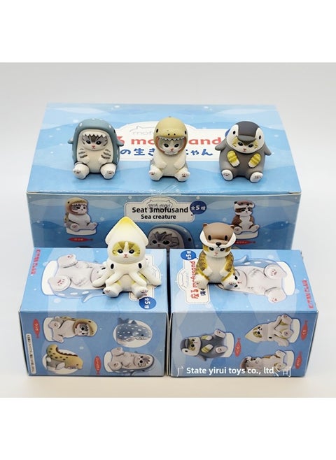 Mofusand Cat Shark Bee Cat Cos Hamburger Rabbit Cat Doll Blind Box Collection Model Ornaments-Color:10th Generation Ocean Cat (height About 4cm)
